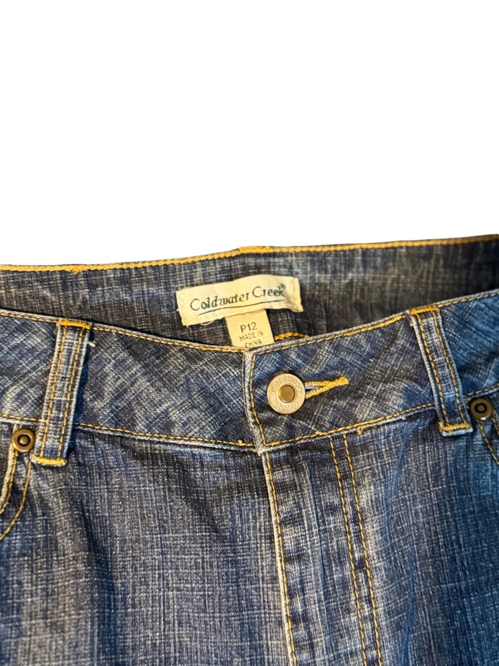 Coldwater Creek Blue Wide-Leg Jeans with Cream Floral Embroidery Size 12 - Picture 3 of 9